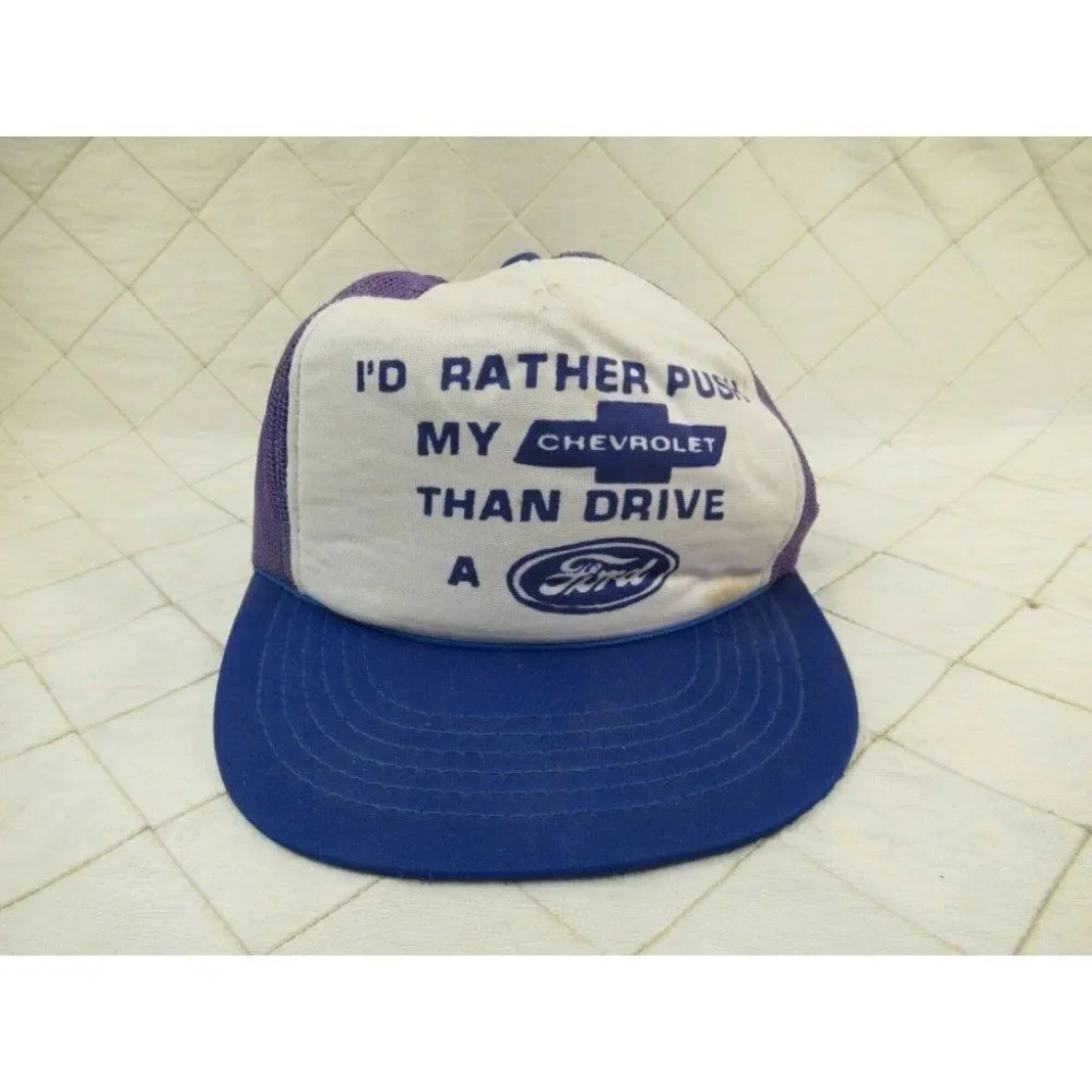 Vintage Snapback Trucker Hat Cap "Rather  Push My Chevrolet Than Drive a Ford "